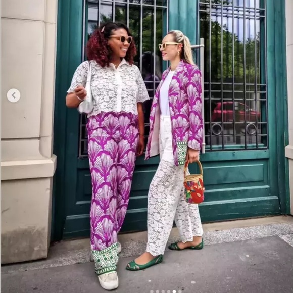 Zara satin effect straight printed pants - Picture 2 of 6